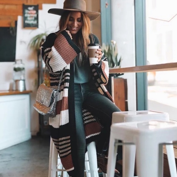 SOLD OUT Boho Striped Long Cardigan Knit Duster Sweater - Picture 9 of 14